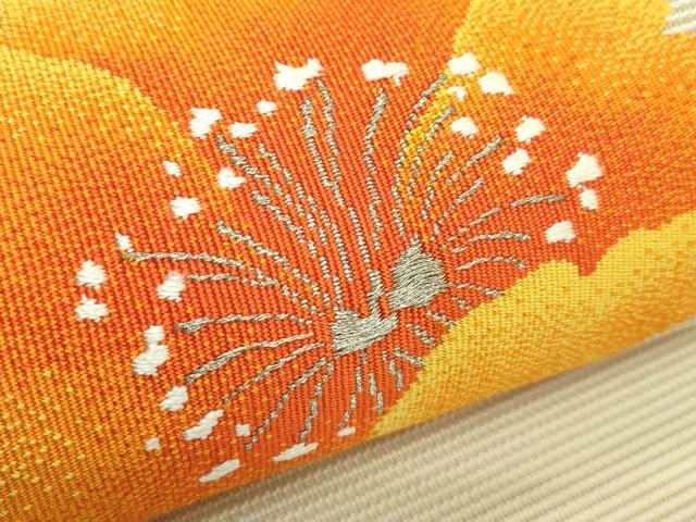 平和屋着物*夏物 八寸名古屋帯 絽綴れ 草花文 銀糸 正絹 逸品 CABI5592rv