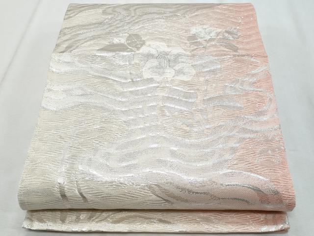 平和屋着物*夏物 六通柄袋帯 流水椿 銀糸 正絹 逸品 CABI5611fb