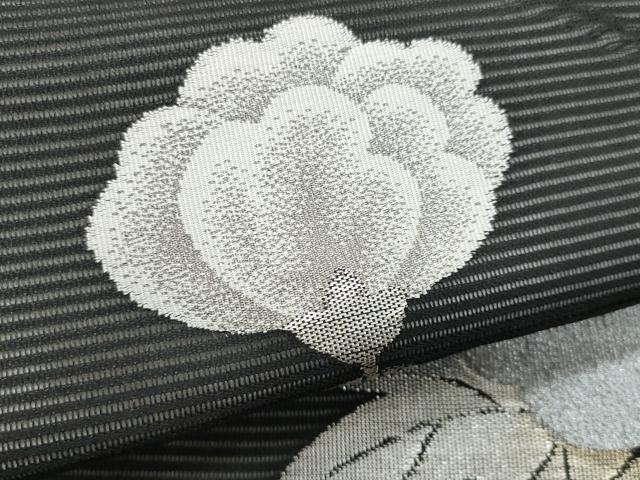 平和屋着物*夏物 つけ帯 草花文 黒地 銀糸 正絹 逸品 CABI5662fb