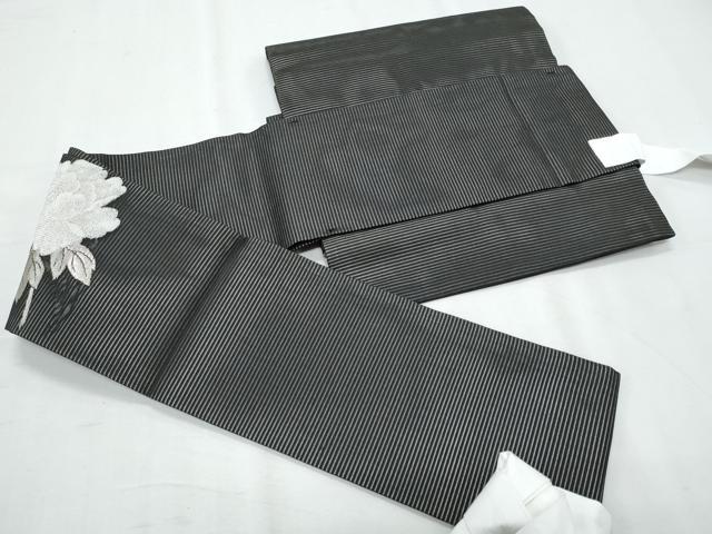 平和屋着物*夏物 つけ帯 草花文 黒地 銀糸 正絹 逸品 CABI5662fb