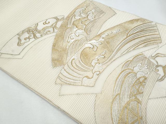 平和屋着物*夏物 太鼓柄袋帯 絽綴れ 総刺繍 地紙重ね立波文 金銀糸 正絹 逸品 CABI5692fb