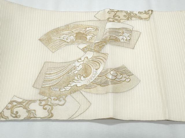 平和屋着物*夏物 太鼓柄袋帯 絽綴れ 総刺繍 地紙重ね立波文 金銀糸 正絹 逸品 CABI5692fb