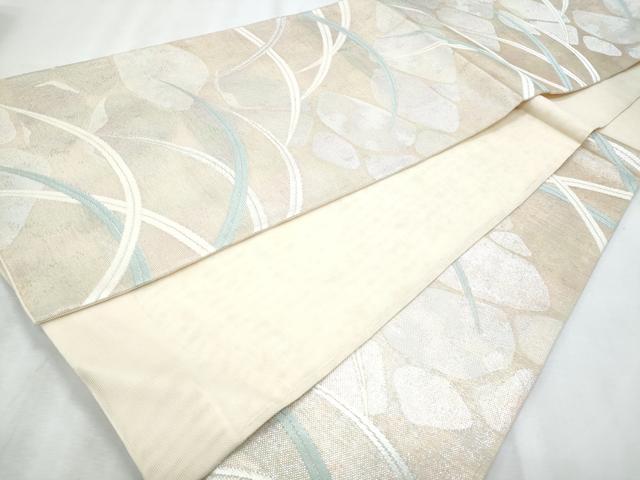 平和屋着物*夏物 六通柄袋帯 石畳芝草文 銀糸 正絹 逸品 CABI5707fb