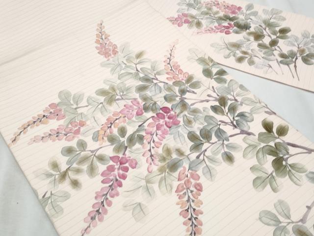 平和屋着物*夏物 塩瀬 九寸名古屋帯 作家物 手描き 藤花房 金彩 正絹 逸品 CABI5728fb