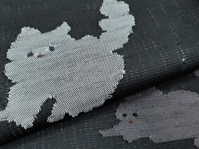 平和屋着物*夏物 九寸名古屋帯 猫 黒地 金糸 正絹 逸品 CABI5742fb