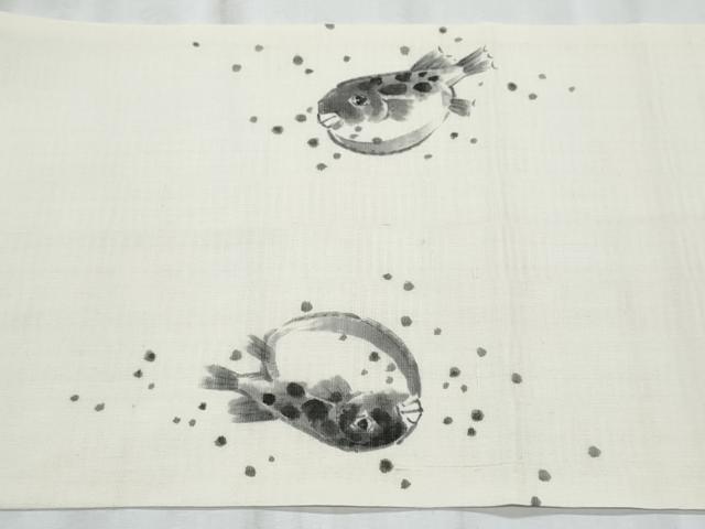平和屋着物*夏物 九寸名古屋帯 手描き ふぐ 正絹 逸品 CABI5744fb