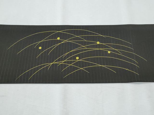 平和屋着物*夏物 塩瀬 九寸名古屋帯 露芝文 黒地 正絹 逸品 CABI5749fb