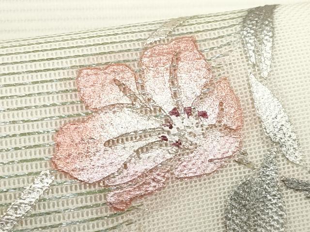 平和屋着物*夏物 九寸名古屋帯 刺繍 枝花文 金銀彩 正絹 逸品 CABI5762fb