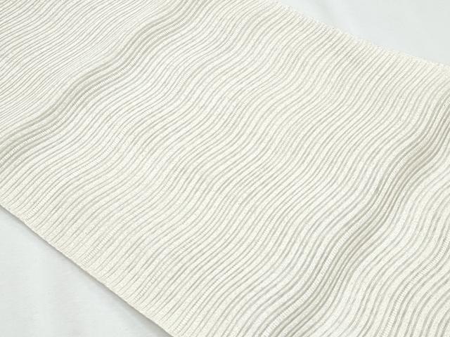 平和屋着物*夏物 八寸名古屋帯 絽綴れ よろけ縞 練色 銀糸 正絹 逸品 CABI5780fb