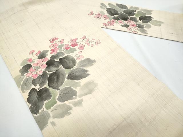 平和屋着物*夏物 九寸名古屋帯 手描き 紬地 草花文 正絹 逸品 CABI5811fb
