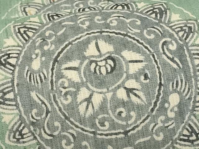 平和屋着物*夏物 九寸名古屋帯 紬地 型染 絵皿文 正絹 逸品 CABI5908fb