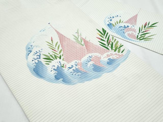 平和屋着物*夏物 塩瀬 九寸名古屋帯 友禅 立波文 正絹 逸品 CABI5911fb