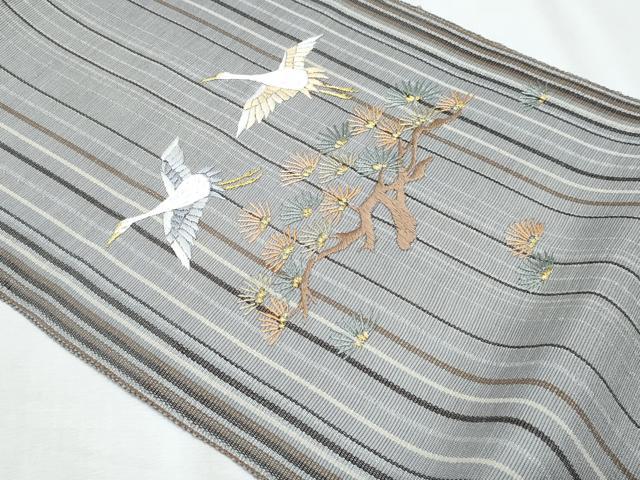 平和屋着物*夏物 八寸名古屋帯 総刺繍 飛鶴枝松文 金銀糸 正絹 逸品 CABI5914fb