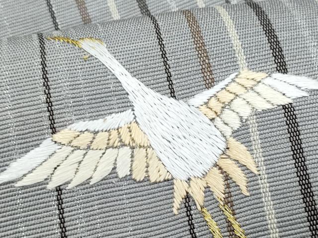 平和屋着物*夏物 八寸名古屋帯 総刺繍 飛鶴枝松文 金銀糸 正絹 逸品 CABI5914fb