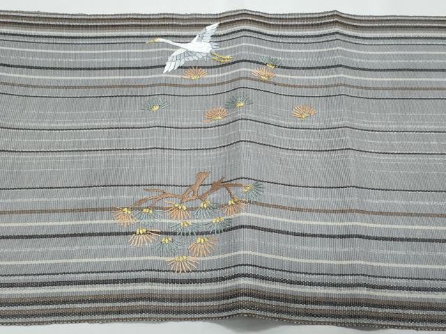 平和屋着物*夏物 八寸名古屋帯 総刺繍 飛鶴枝松文 金銀糸 正絹 逸品 CABI5914fb