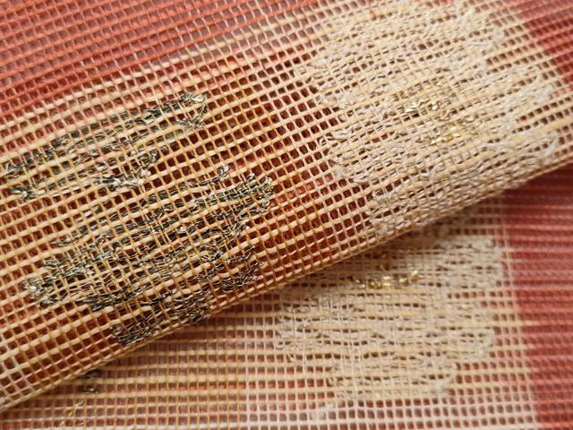 平和屋着物*夏物 銀座 志ま亀 八寸名古屋帯 市松吉祥文様 金糸 たとう紙付き 正絹 逸品 未使用 CABI5953fb