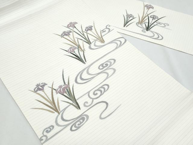 平和屋着物*夏物 塩瀬 九寸名古屋帯 流水杜若 銀彩 正絹 逸品 CABI5968fb