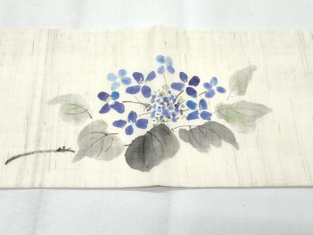 平和屋着物*夏物 九寸名古屋帯 手描き 紫陽花 麻 逸品 CABI5982fb