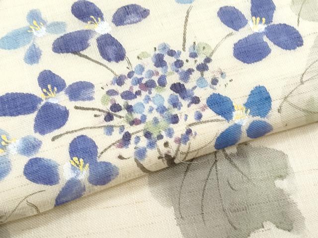 平和屋着物*夏物 九寸名古屋帯 手描き 紫陽花 麻 逸品 CABI5982fb