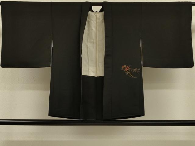 平和屋着物#羽織 寿光織 雲重ね枝花文 黒地 金糸 正絹 逸品 CABI6001in