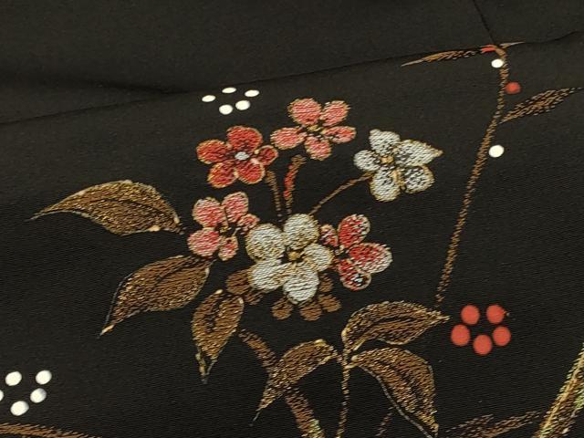 平和屋着物#羽織 寿光織 雲重ね枝花文 黒地 金糸 正絹 逸品 CABI6001in