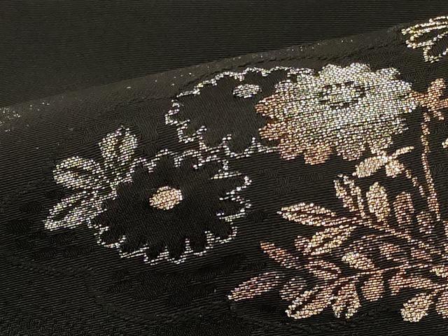 平和屋着物#羽織 寿光織 雲取り草花文 黒地 銀糸 正絹 逸品 CABI6007in