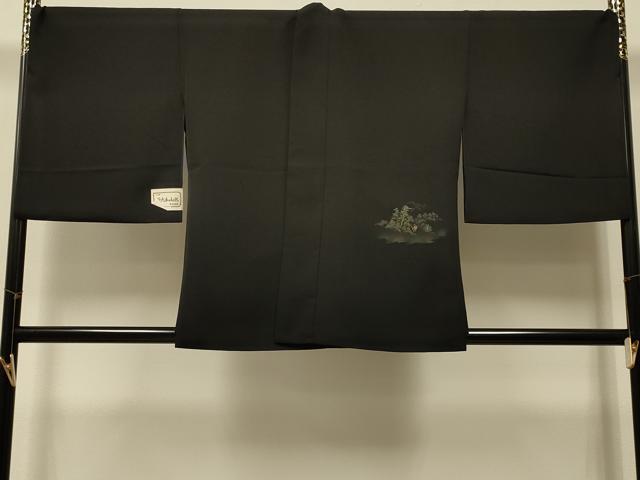 平和屋着物#羽織 仮絵羽 寿光織 人物風景文 黒地 金糸 正絹 逸品 未使用 CABI6023in