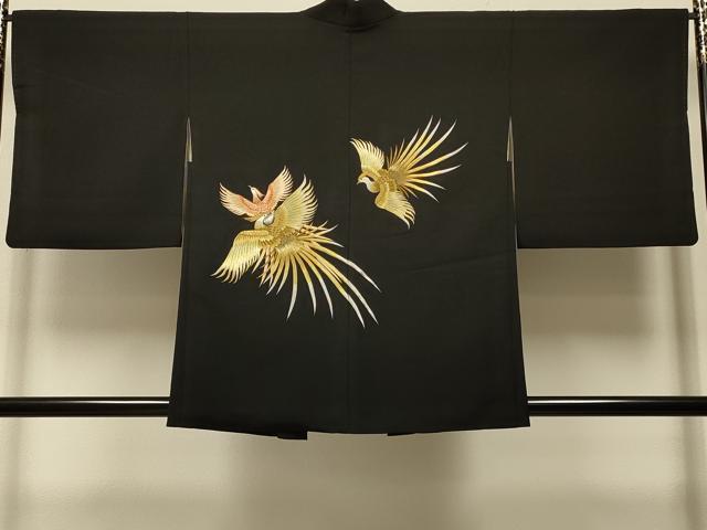 平和屋着物#羽織 総刺繍 鳳凰文 黒地 金銀糸 正絹 逸品 CABI6030in