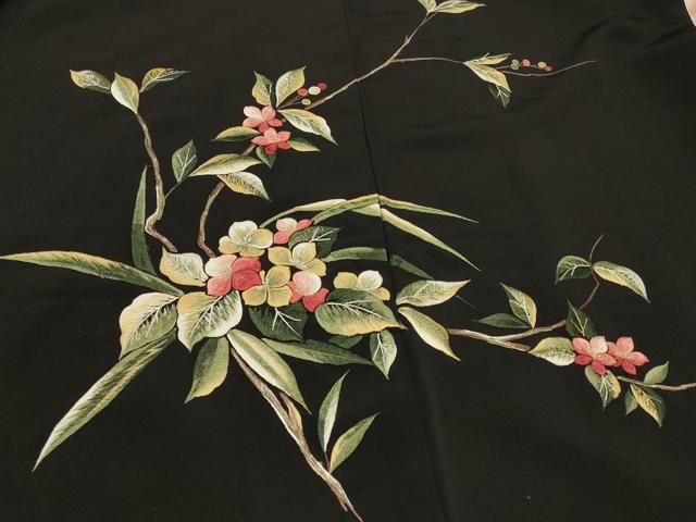 平和屋着物#羽織 総刺繍 草花文 黒地 金銀糸 正絹 逸品 CABI6032in