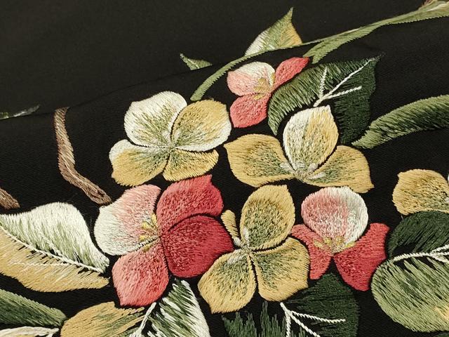 平和屋着物#羽織 総刺繍 草花文 黒地 金銀糸 正絹 逸品 CABI6032in