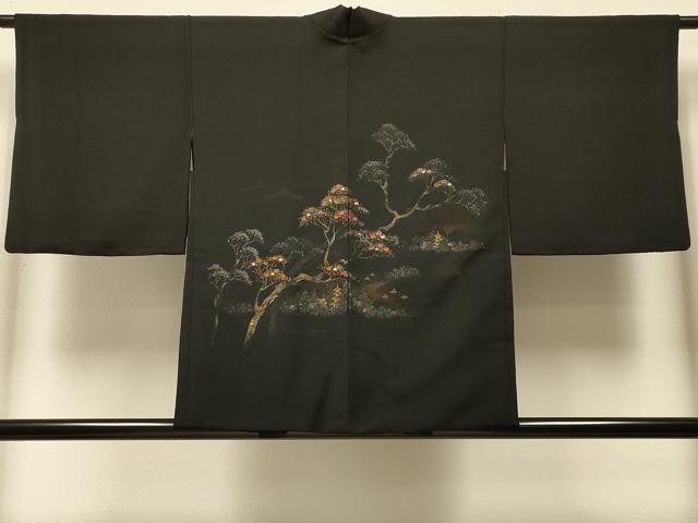 平和屋着物#羽織 寿光織 風景文 黒地 金銀糸 正絹 逸品 CABI6046in