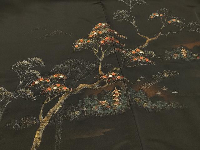 平和屋着物#羽織 寿光織 風景文 黒地 金銀糸 正絹 逸品 CABI6046in