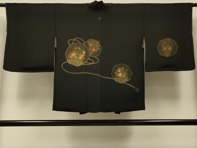 平和屋着物#羽織 鏡裏花文 黒地 金彩 正絹 逸品 未使用 CABI6047in
