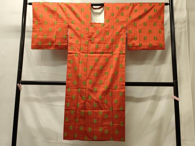 平和屋着物#道行コート 雨コート 単衣 格子 ロング丈 正絹 逸品 CABI6062in