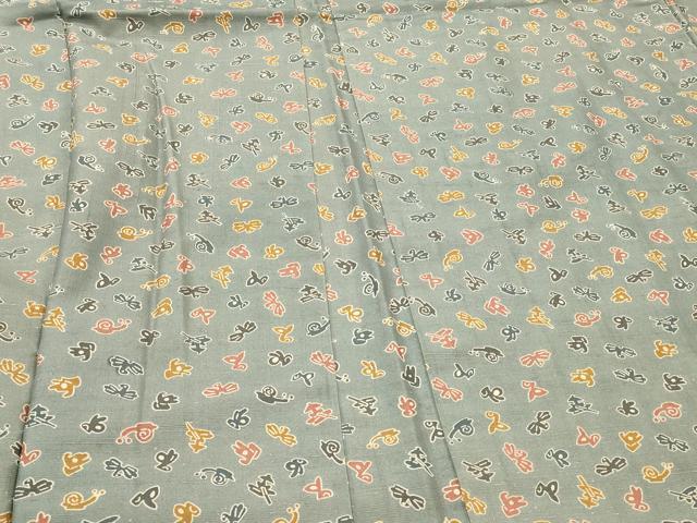 平和屋着物#長羽織 紬地 型染め 抽象文 正絹 逸品 CABI6066in