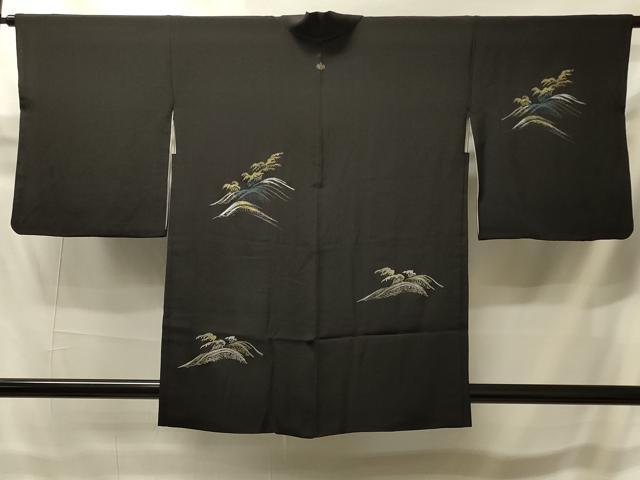 平和屋着物#羽織 立波文 黒地 金銀彩 正絹 逸品 CABI6073in