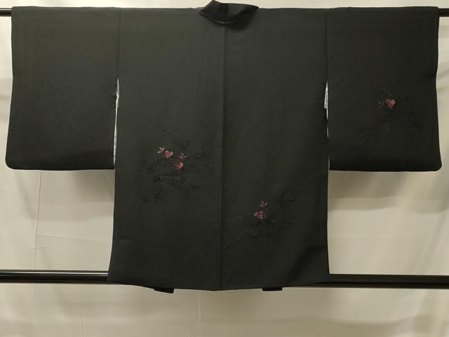平和屋着物#羽織 総刺繍 草花文 黒地 正絹 逸品 CABI6081in