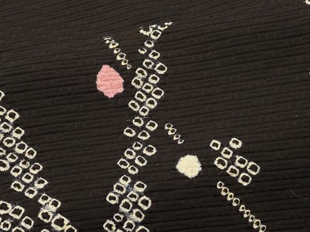 平和屋着物#羽織 総絞り 草花文 黒地 正絹 逸品 CABI6088in