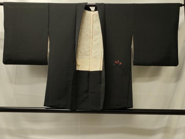 平和屋着物#羽織 総刺繍 草花文 黒地 正絹 逸品 CABI6091in