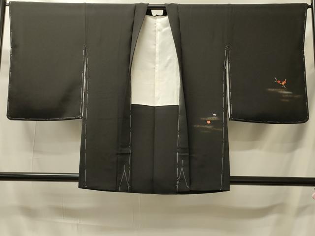 平和屋着物#羽織 駒刺繍 御所車花文 黒地 金銀彩 正絹 逸品 未使用 CABI6094in