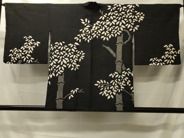 平和屋着物#羽織 絞り 笹竹文 黒地 正絹 逸品 CABI6095in