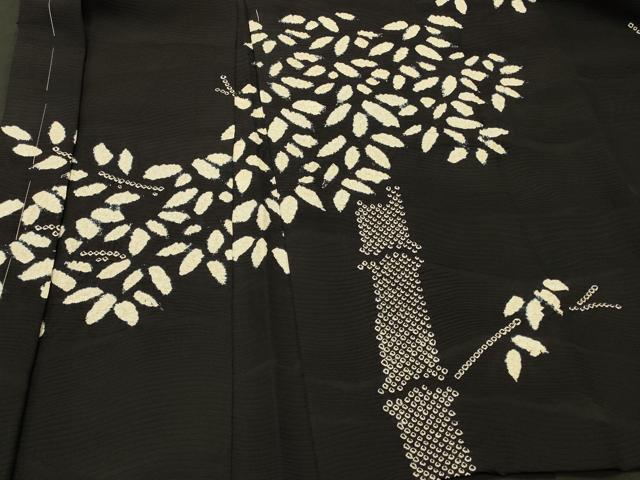 平和屋着物#羽織 絞り 笹竹文 黒地 正絹 逸品 CABI6095in