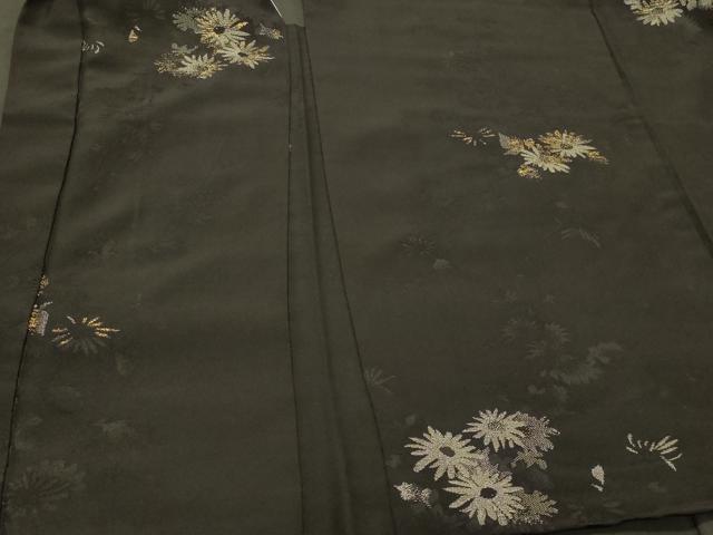 平和屋着物#羽織 寿光織 草花文 黒地 金銀糸 正絹 逸品 CABI6097in