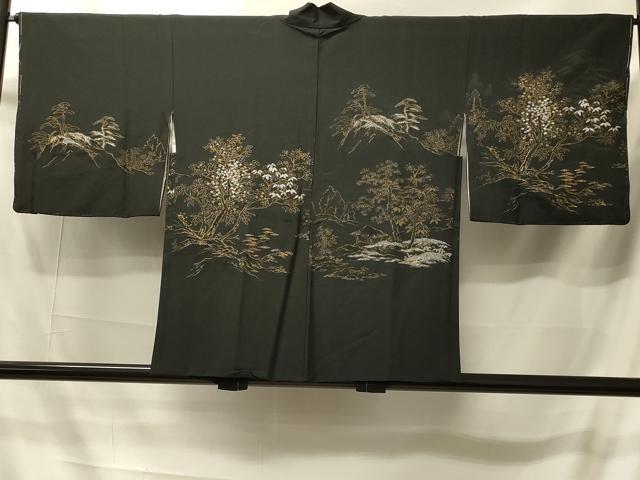 平和屋着物#羽織 寿光織 風景文 黒地 金銀糸 正絹 逸品 未使用 CABI6106in