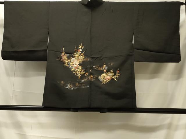 平和屋着物#羽織 短冊枝花文 黒地 金銀彩 正絹 逸品 CABI6110in