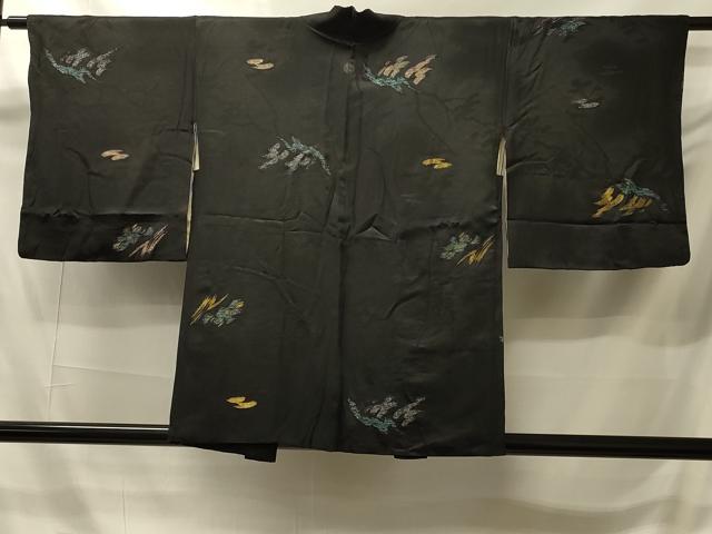 平和屋着物#羽織 寿光織 枝葉文 黒地 金銀糸 正絹 逸品 CABI6111in