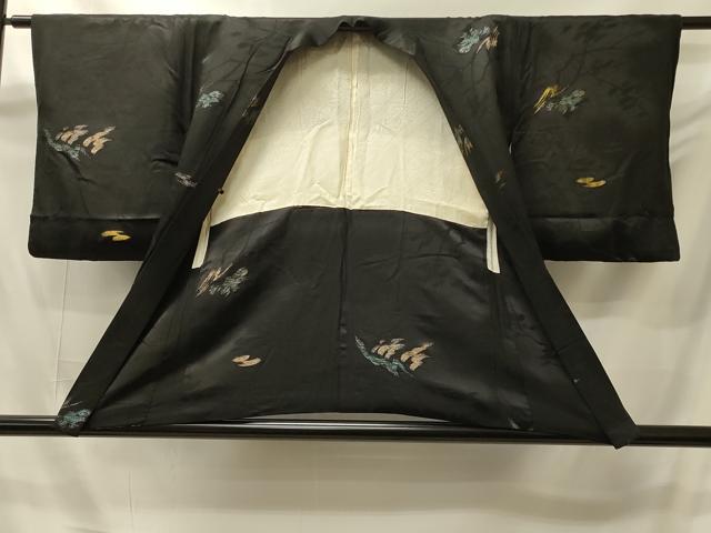 平和屋着物#羽織 寿光織 枝葉文 黒地 金銀糸 正絹 逸品 CABI6111in