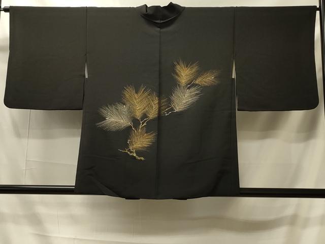 平和屋着物#羽織 寿光織 枝松葉文 黒地 金銀糸 正絹 逸品 CABI6113in