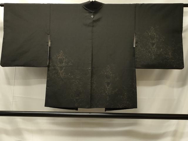 平和屋着物#羽織 寿光織 更紗花唐草文 黒地 金糸 正絹 逸品 CABI6115in