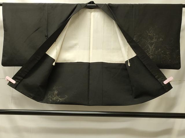 平和屋着物#羽織 寿光織 更紗花唐草文 黒地 金糸 正絹 逸品 CABI6115in
